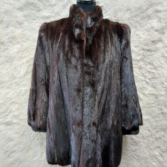 Vintage Lagase Furs Women's Brown Luxury Customized Mink Fur Coat Size L - Picture 1 of 14